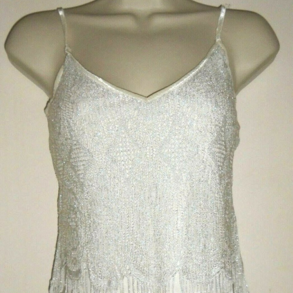 Vintage Rare Spaghetti Straps Fringe Crochet Lace Lined Fun Sexy Party Top